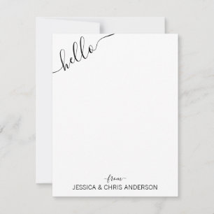 Modern Black Grey Script Slanted Hello From Couple Card