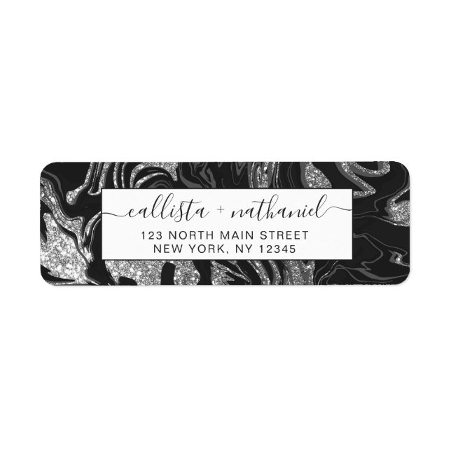 Modern Black Grey Silver Glitter Marble (Front)