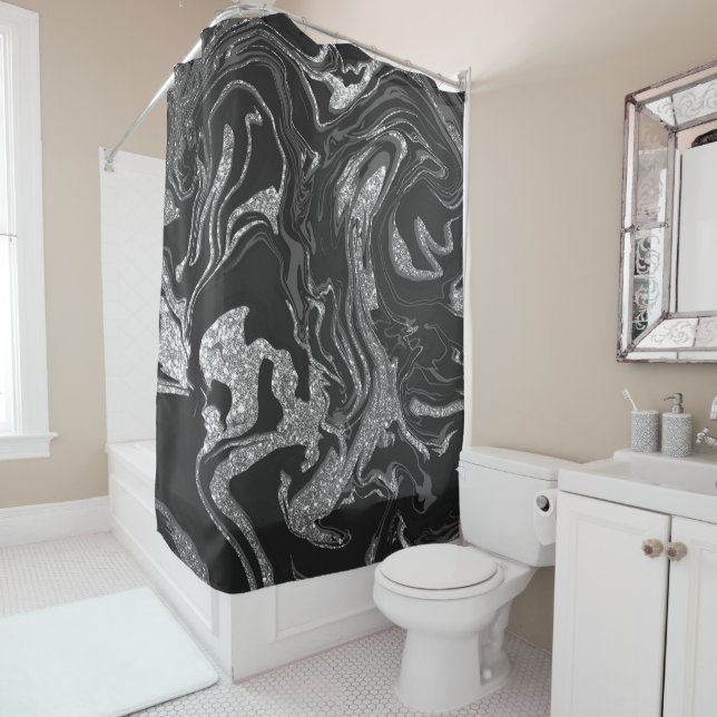 Modern Black Grey Silver Glitter Marble (In Situ)