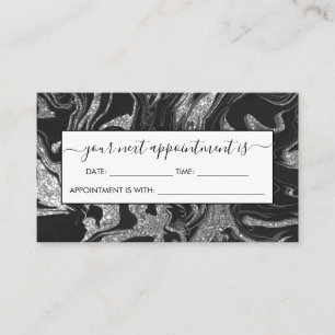 Modern Black Grey Silver Glitter Marble Appointment Card