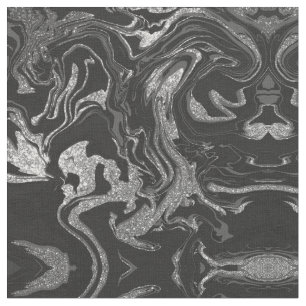 Modern Black Grey Silver Glitter Marble Fabric