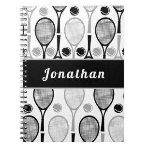 Modern Black & Grey Tennis Player Coach Name Sport Notebook