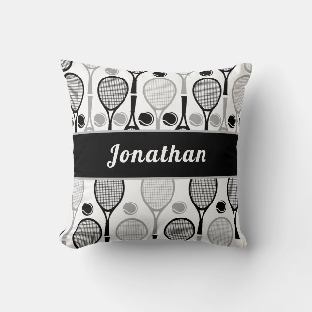 Modern Black & Grey Tennis Player Coach Name Sport Throw Pillow (Front)