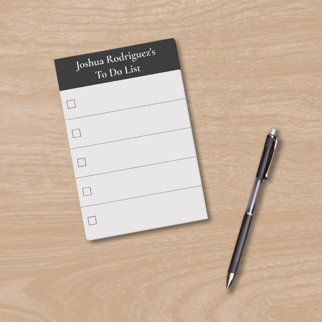 Modern Black Grey To Do List with Name Post-it Notes (Black Grey To Do List with Name Post-it Notes, in situ)