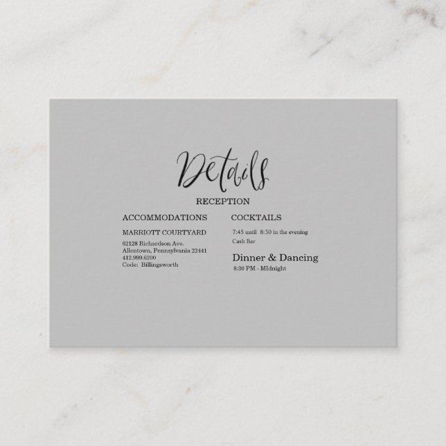 Modern Black  & Grey Wedding Details Enclosure Card (Front)