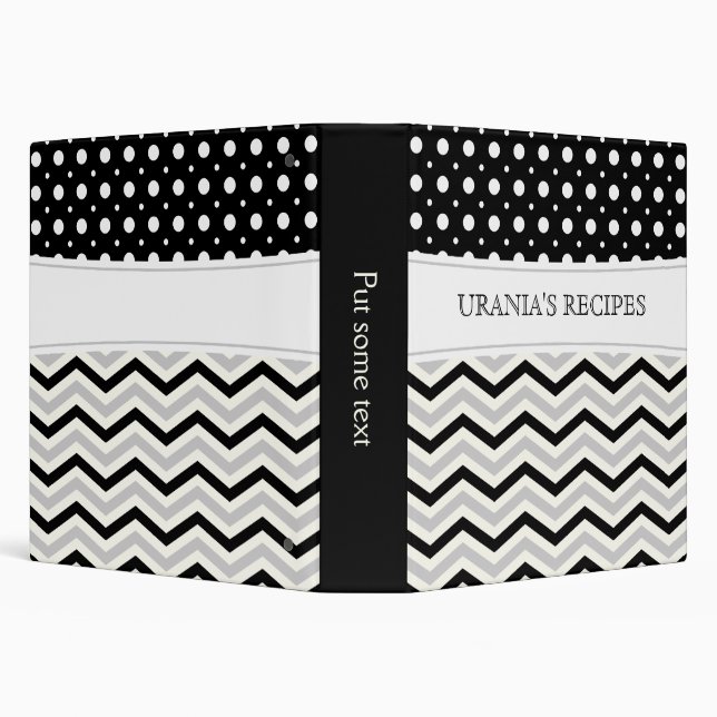 Modern black, grey, white chevron & polka dot binder (Background)