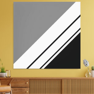 Modern Black Grey White Diagonal Racing Stripes Canvas Print