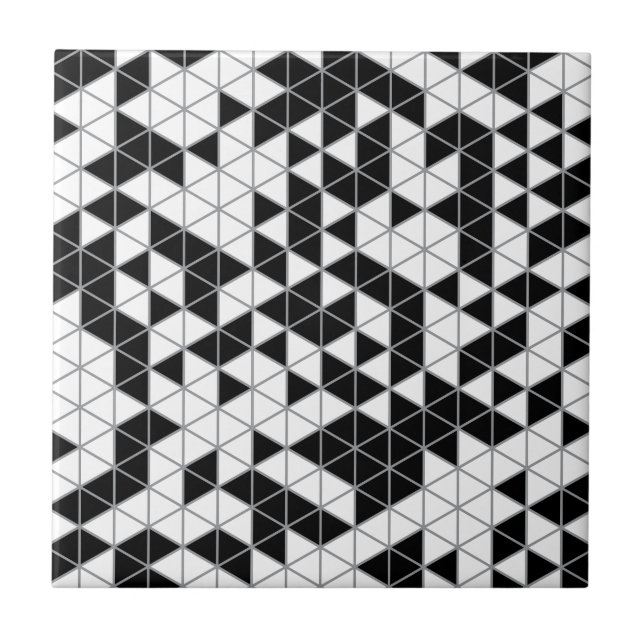 Modern Black Grey White Geometric Triangles Tile (Front)