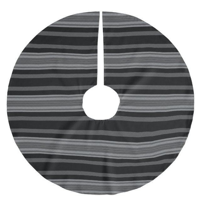 Modern black grey white graphic striped pattern brushed polyester tree skirt (Front)