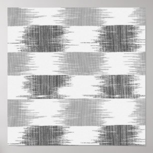 Modern black grey white ikat pattern poster