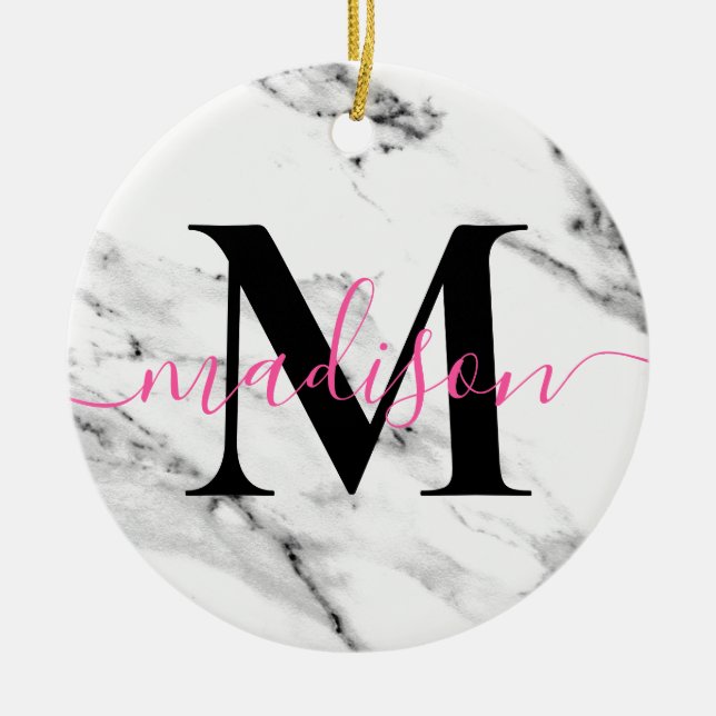 Modern black grey white marble pattern calligraphy ceramic ornament (Front)