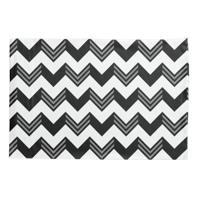 Modern Black, Grey, White Zigzag Chevron Pattern Pillowcase (Back)
