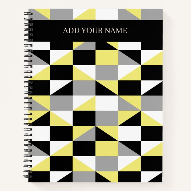 Modern Black Grey Yellow Geometric Pattern Notebook (Front)