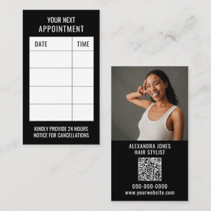 Modern Black Hair Stylist Client Reminder Appointment Card