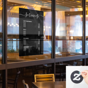 Modern Black Hair Stylist Price List Service Menu Window Cling