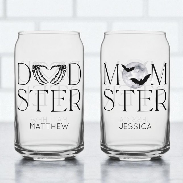 Modern Black Halloween Scary Horror Mom Dad Name Can Glass (Modern Black Halloween Scary Horror Mom Dad Name Can Glass set for parents)