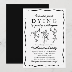 Modern Black Hand Drawn Skeletons Halloween Party Invitation
