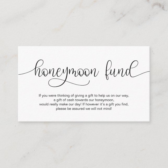 Modern Black Hand Lettered design, Honeymoon Wish Enclosure Card (Front)