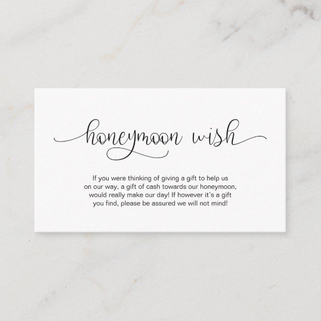 Modern Black Hand Lettered design, Honeymoon Wish Enclosure Card (Front)