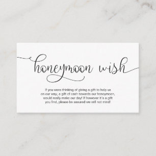 Modern Black Hand Lettered design, Honeymoon Wish Enclosure Card