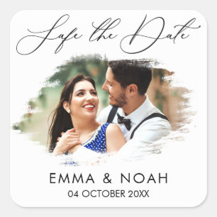 Modern Black Hand-Lettered Photo Save The Date T-S Square Sticker
