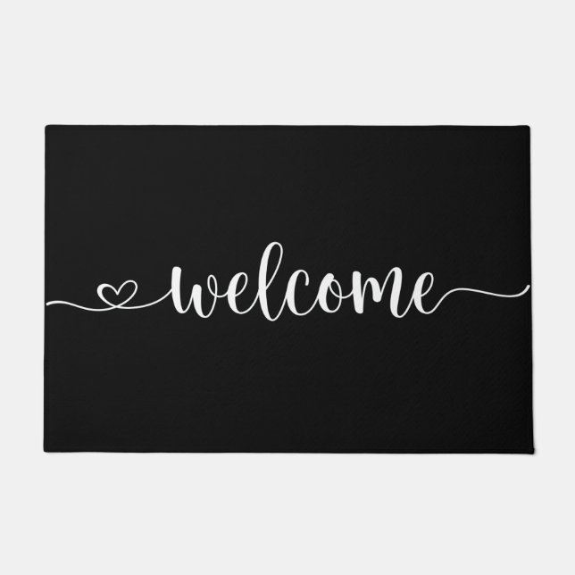 Modern Black Hand Scripted Welcome Door Mat (Front)