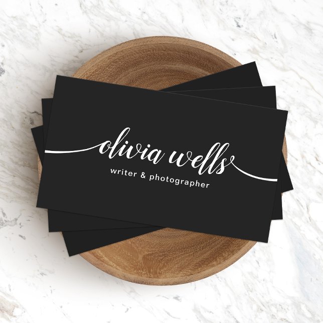 Modern Black Handwritten Script Calligraphy Business Card (Creator Uploaded)