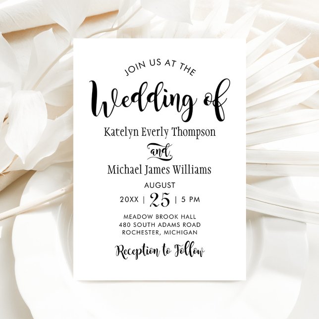 Modern Black Handwritten Script Wedding Invitation (Creator Uploaded)