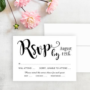 Modern Black Handwritten Script Wedding RSVP Card