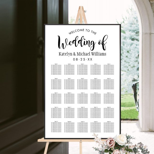 Modern Black Handwritten Script Wedding Seating Poster (Creator Uploaded)