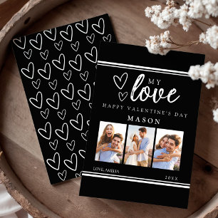Modern Black Happy Valentine's Photo Collage Card