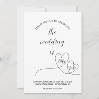 Modern Black Heart Calligraphy Script Wedding Invitation