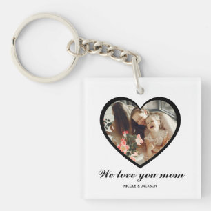 Modern Black Heart One Photo Love You Mom Keychain