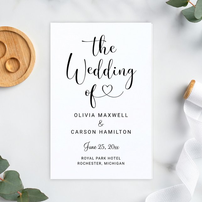 Modern Black Heart Script Wedding Ceremony Program (Creator Uploaded)