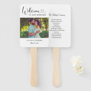 Modern Black Heart Script Wedding Photo Ceremony Hand Fan