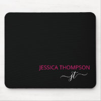 Modern Black Hot Pink Simple Script Monogram Name 