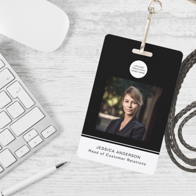 Modern Black ID Card Minimal Logo Photo QR Code Badge (Creator Uploaded)