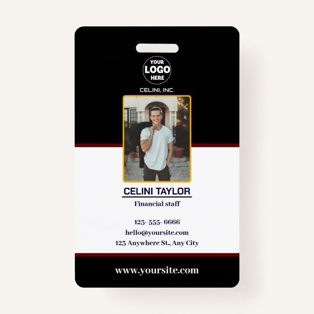 Modern Black ID Card with Photo & Logo Badge (Front)