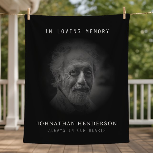 Modern Black In Loving Memory Photo Tribute Fleece Blanket (Creator Uploaded)