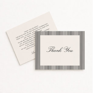 Modern Black & Ivory Striped Wedding Thank You  Invitation
