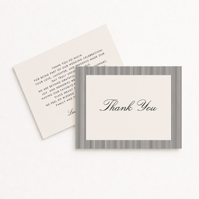 Modern Black & Ivory Striped Wedding Thank You  Invitation (Creator Uploaded)