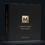 Modern Black Leather Gold Monogram Binder<br><div class="desc">Simple monogrammed binder features a modern design with brushed metallic gold monogram emblem on rich black leather look textured background. Custom name presented in the lower right-hand corner in stylish simple font with a complimentary minimal monogram medallion. A modern binder for home or office, a professional monogrammed binder for your...</div>