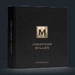 Modern Black Leather Gold Monogram Binder<br><div class="desc">Simple monogrammed binder features a modern design with brushed metallic gold monogram emblem on rich black leather look textured background. Custom name presented in the lower right-hand corner in stylish simple font with a complimentary minimal monogram medallion. A modern binder for home or office, a professional monogrammed binder for your...</div>