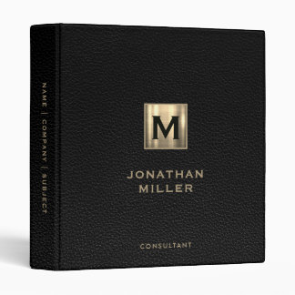 Modern Black Leather Gold Monogram Binder