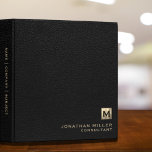 Modern Black Leather Gold Monogram Binder<br><div class="desc">Keep your important documents organized with this modern black leather 3 ring binder featuring a brushed monogram medallion with your name and title in classic block typography. The binder has a luxurious black leather print background and a gold initial monogram that adds a touch of sophistication to your workspace. Perfect...</div>