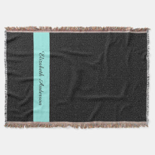 Modern Black Leopard Print Aqua Stripe With Name Throw Blanket