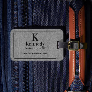 Modern Black Lettering Light Grey Denim Print Luggage Tag