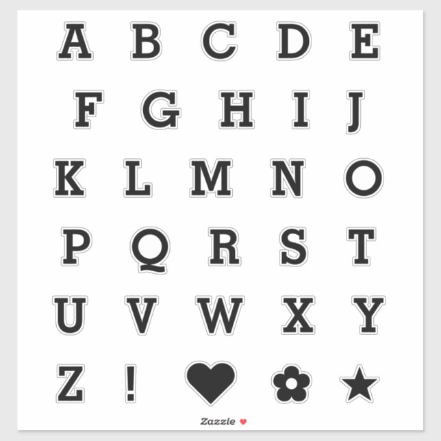 Modern Black Letters | Monogram Alphabet Stickers (Sheet)
