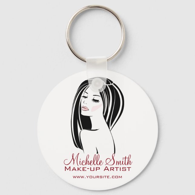 Modern Black Light Pink Chic Eyelash Makeup Artist Keychain (Front)