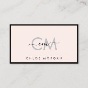 Modern black light pink script signature monogram business card